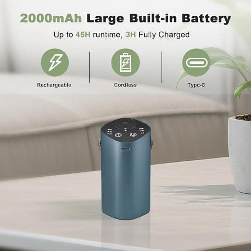 Waterless Essential Oil Diffuser for Car & Home, Aromatherapy Diffuser with 4 Timer (1/3/6/Off), 3 Mist Mode, Battery Operated, Air Scent Diffuser for Bathroom Office, Small Aroma Diffuser Greyblue - Thumbnail 3