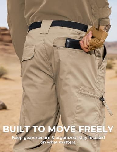 MOURCE Men's Cargo Pants Lightweight Waterproof - Stretch EDC Hiking Work Pants Outdoor Apparel, Khaki 32L - Thumbnail 6