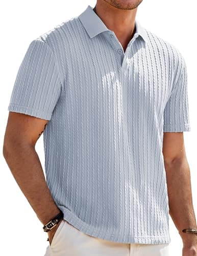 JMIERR Mens Polo Shirt Big and Tall Size Spring Short Sleeve Casual Button Down Collared Knit Tee Shirt, 3XL, Blue - Image 1