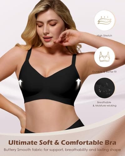 As Fairy Wireless Push Up Comfort Bra for Women with Soft Support Seamless Stretch Full Coverage Everyday Bras Black 34D - Thumbnail 3