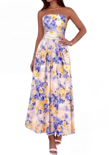 BTFBM Summer Maxi Dresses for Women 2026 Strapless Tube Top Floral Spring Wedding Guest Dress Beach Vacation Outfits(Light Purple Flower, Small) - Image 1