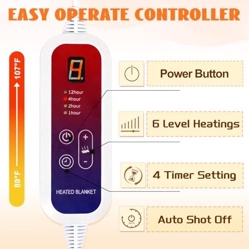 Lesguyor Heated Blanket Electric Full 72''X84'' Heating Blanket Electric Blankets with 6 Heating Levels 1-12 Hours Auto Off Machine Washable Fast Heating Blankets, Ideal Gifts for Winter Cold Days - Thumbnail 5