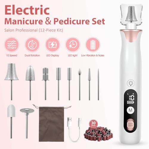 Haootadiy Electric Nail Drill File, Cordless Electric Nail Filer Buffer with Nail Drill Bits Sanding Bands Professional Manicure Pedicure Set for Nail Grind Trim Polish, for Women & Men - Thumbnail 2