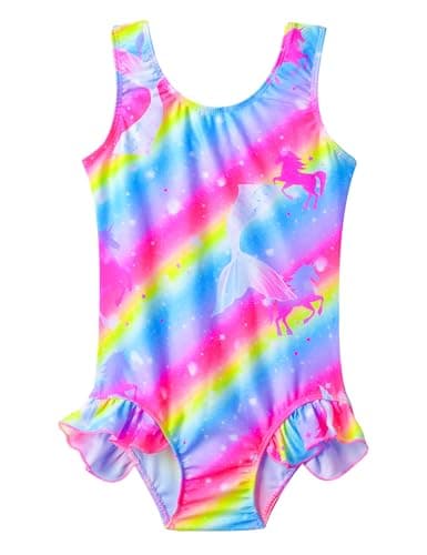 Snowheart Girls Bathing Suit Toddler Swimsuit Girl Hawaiian Floral Ruffle One-Piece Breathable Swimwear 4-10T - Image 1