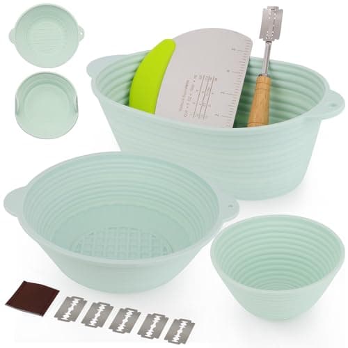 JibLumK 3Pcs Silicone banneton basket(Green),sourdough starter kit,silicone proofing baskets for sourdough bread baking.Folds Storage,Non-stick,Dishwasher Safe - Image 1