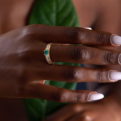 Valloey Rover Remerald Rings for women 14K Gold Plated Dainty Fake Emerald Cut Rings for Women Cubic Zirconia Fake Engagement Rings Cute Green Ring for Women Gold Jewelry Trendy Size 6 - Thumbnail 3