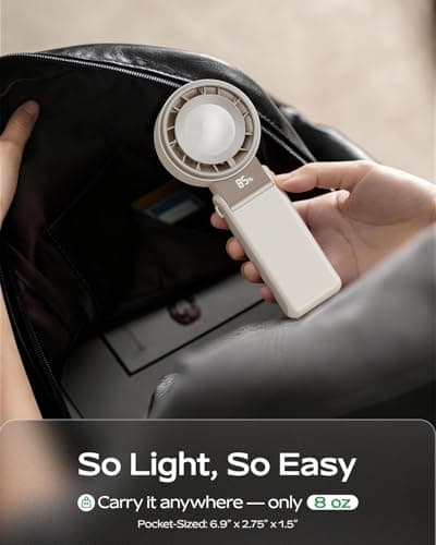 SHEWIND Portable Handheld Mini Fan for Women - 4000mAh Rechargeable, 5 Speeds, 20H Max, Folding Travel Turbo Fan with LED Display - Cream - Thumbnail 6