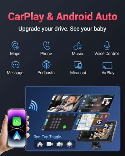 Faninso Baby Car Camera, 1296P HD Car Baby Monitor with 7" Touchscreen, CarPlay, No‑Glow Night Vision, 150° Wide Angle, Live Rear‑Seat View, Easy Installation, Alternative to Rear Facing Mirrors - Thumbnail 5