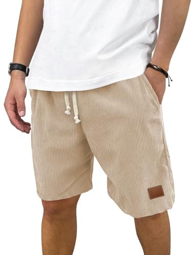 Hardaddy Mens Corduroy Shorts Casual Elastic Waist Drawstring 2026 Summer Beach Lounge Short(Light Khaki XX-Large) - Image 1