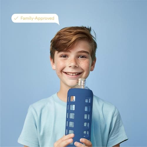 purifyou 40oz / 32oz / 22oz / 12oz Borosilicate Glass Water Bottle with Time & Volume Markers, Silicone Sleeve, Stainless Steel Lid – Reusable Glass Bottle for Water & Juice (32oz Chinese Porcelain) - Thumbnail 6