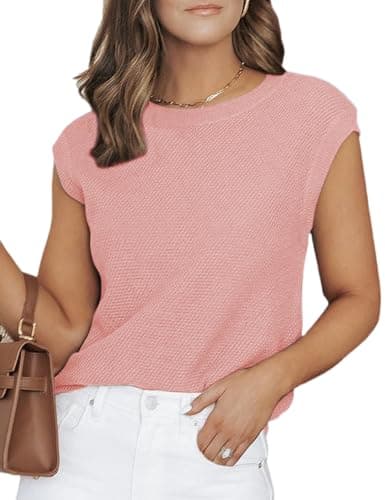 CiCiBird Women Summer Cap Sleeve Sweaters Knit Crew Neck Pullover Tank Tops 2025 Casual Trendy Sweater Vest Pink S - Image 1