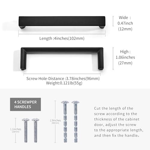 Synkylux 10 Pack Matte Black Cabinet Pulls 3-3/4-inch(96mm) Hole Center Kitchen Cabient Hardware Cabinet Handles Drawer Pulls,Cabinet Pulls,Cupboards, Dressers and Square Solid Metal Hardware - Thumbnail 2