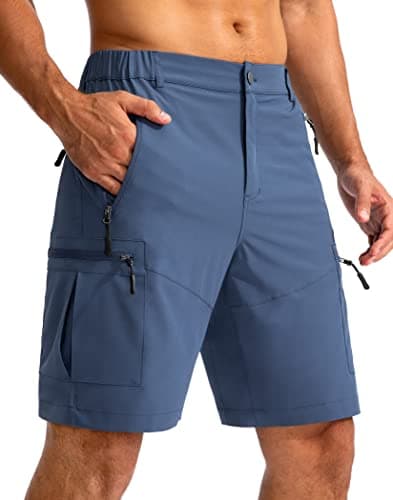 Pudolla Men's Hiking Cargo Shorts 9" Lightweight Outdoor Work Shorts for Men Travel Golf Camping Casual with 5 Zipper Pockets(Dark Navy Medium)