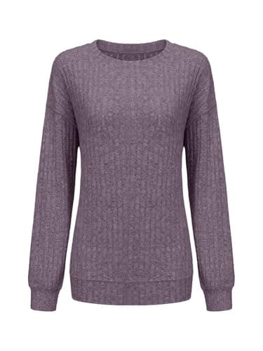 STOLKISS Women's Oversized Cute Ribbed Pullover Long Elastic Sleeve Sweatshirt Comfy Fashion Pullover Soft Tops 2026 Purple - Image 1