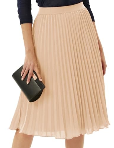 GRACE KARIN Women's Vintage Skirts A-line Pleated Flared Chiffon Skirts Light Khaki L - Image 1