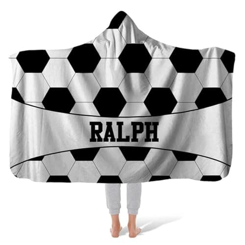 ROSLILY Personalized Soccer Ball Hooded Blanket Custom Hooded Fleece Blanket with Name Soccer Ball Wearable Throw Blanket University Team Blanket Gift for Sports Fans Kids Women Adult Graduation - Image 1
