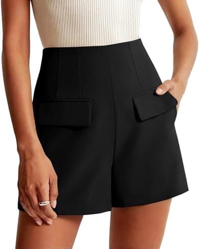 KIRUNDO Shorts for Women Dressy Casual 2026 Summer Elastic High Waisted Wide Leg Suit Tailored Business Work Shorts Pockets(Black, XX-Large) - Image 1