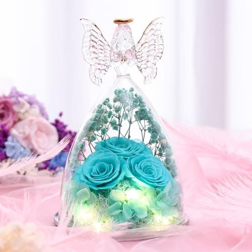 Tiaronics Mothers Day Rose Gifts for Women Preserved Real Flower in Glass Angel Figurines Roses for Delivery Prime Birthday Gifts for Mom Grandma Girlfriend Wife Her - Tify Blue - Thumbnail 4