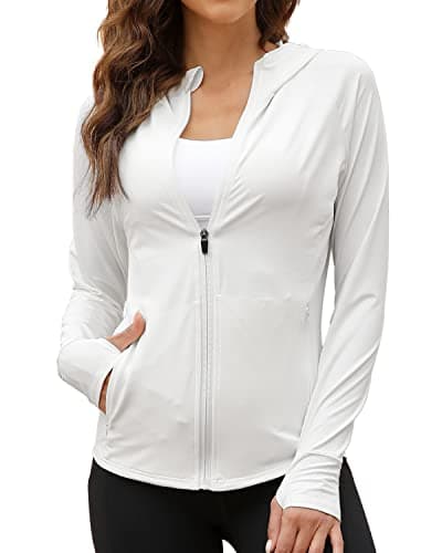 We1Fit Women's UPF 50+ Sun Protection Jacket Hooded Zip Up SPF Shirts Long Sleeves White - Image 1