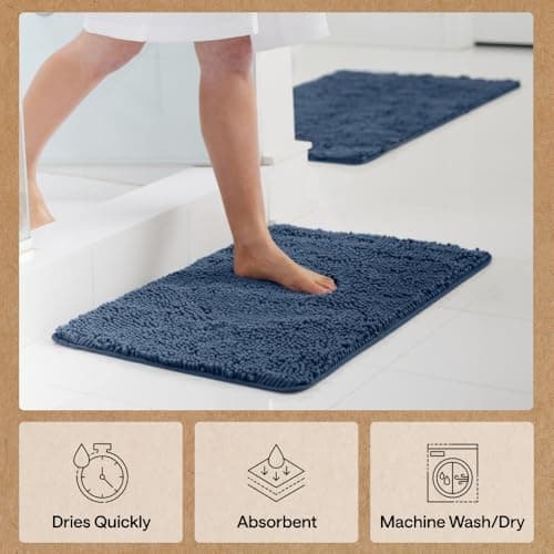GORILLA GRIP Bath Rug Mat 60x24, Soft Absorbent Chenille, Quick Dry Microfiber Mats, Rubber Backing Washable Shower Floor Rugs, Bathmat Runner, US Designed Bathroom Home Decor Accessories Navy Blue - Thumbnail 6