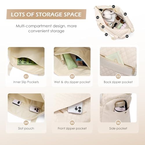 MDODO Travel Duffel Bags for Women Weekender Overnight Duffle Bag with Wet Pocket Shoes Compartment Carry on Tote Bag for Business,Trips,Travel,Sports,Gym,Yoga,Hospital,3 Pcs Set,43L,Beige - Thumbnail 6