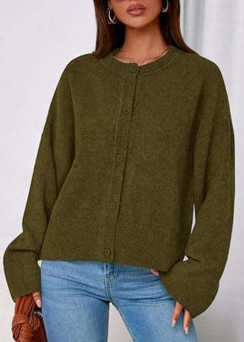KIRUNDO Cardigan Sweaters for Women Fall Trendy Long Sleeve Chunky Knit Button Up Oversized Winter Jacket Casual Outwear(Army Green, X-Large) - Thumbnail 6