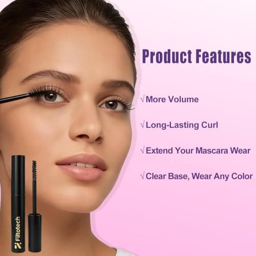 Filtotech Eyelash Primer Before Mascara, Long Lasting Mascara Primer for All-Day Curl Lock, Volume & Definition Lash, Clear Base for Any Shade Mascara - Thumbnail 3