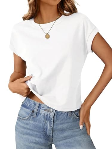 White Crop Tops for Women Crop Tops Cap Sleeve T Shirt Cotton Crewneck T Shirts for Women Loose Fit 2026 - Image 1