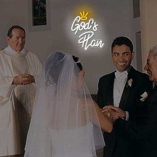 WLHOPE God's Plan Neon Sign White Led Neon Signs for Wall Decor, God Neon Signs USB Powered Letter Neon Light Signs for Bedroom Living Room Home Bar Wedding Party Decoration - Thumbnail 4