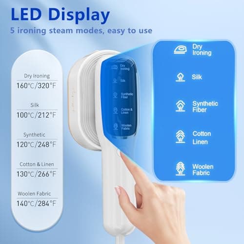 Steamer for Clothes, Travel Portable Handheld Turbo Steamer 5Mode Smart Display, 15s Heat-up Horizontal & Vertical Wrinkle Removal, Dual Function Wet/Dry Iron, Home Travel Use(PearlWhite) - Thumbnail 2