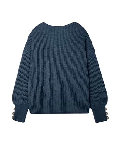 Libsorge Womens Oversized V Neck Button Sweater Spring 2026 Ladies Dressy Casual Tops Ribbed Knit Long Sleeve Pullover Sweaters Haze Blue S - Thumbnail 3