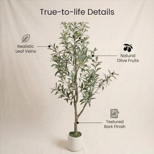 PUFFORO Faux Olive Tree, 5FT Artificial Olive Trees with Lifelike Olive Branches and Fruits, Fake Floor Plants with Pot for Indoor Home Office Living Room Outdoor Decor - Thumbnail 3