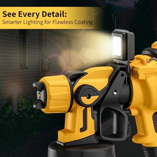 LED Light Paint Sprayer,1000W Paint Gun with Cleaning & Blowing Joints,1400ml Cup Spray Paint Gun with Adjustable Flow Width,6 Nozzles and 3 Patterns,Yellow Paint Sprayer for House Painting - Thumbnail 2