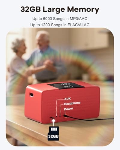 ClaspVital One-Touch Simple Music Player for Seniors | Audio Book Player for Elderly 32GB TF Card with Reader | 6,000 Songs Mp3 Music Player, Gift for Dementia, Alzheimers (Red) - Thumbnail 6