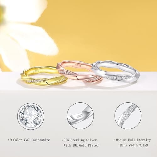 SILVERNANA 925 Silver Mobius Moissanite Wedding Band Women Gold 5.5 - Thumbnail 2