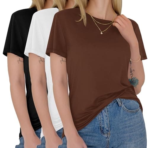 GAYHAY 3 Pack Womens T-Shirts - Short Sleeve Spring Summer Tops Crew Neck Basic Tees for Ladies 2026 Black Brown White - Image 1