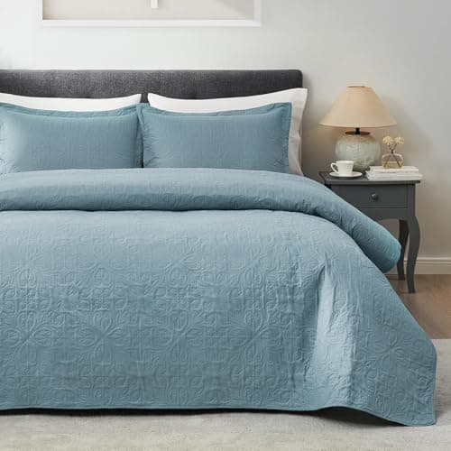 Hansleep Blue Quilt King Size - Baroque Ultrasonic All Season Bedspread King, Soft Lightweight Coverlet Bedding Set, 3 Pieces (1 Quilt, 2 Pillow Shams) - Image 1