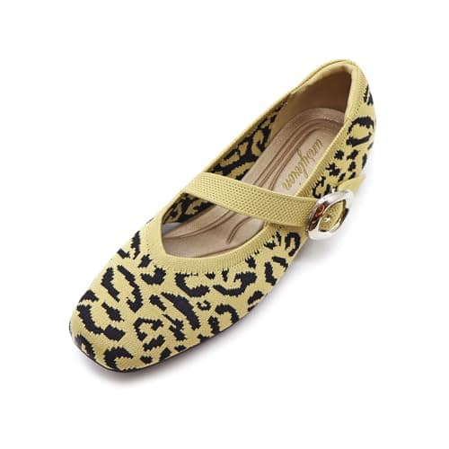 unsylvion Flats for Women Square Toe Ballet Flats with Ankle Strap Stylish Mary Jane Shoes Comfortable Casual Footwear Perfect for Everyday Wear Leopard - Image 1