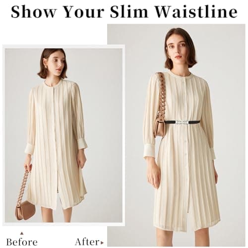 JASGOOD Women Skinny Elastic Belt for Dresses,Thin Retro Stretch Waist Belt with Silver Buckle 2 Pack,Black+Brown - Thumbnail 3