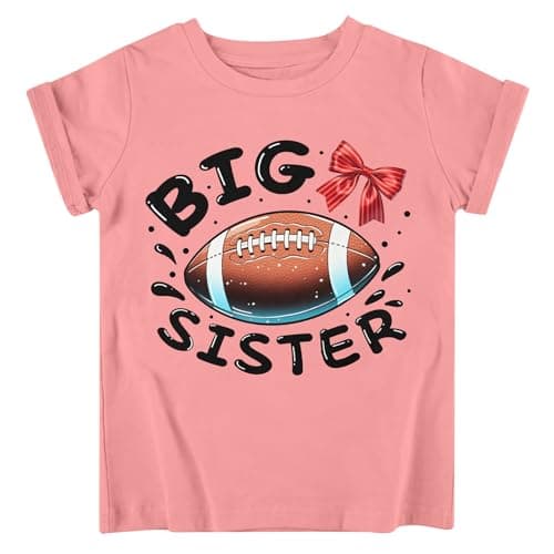 Funnycokid Big Sister Shirts for Girls 4T 3T T-Shirt Pink Size 4 Pregnancy Announcement Toddler Promoted to Short Sleeve Football Print - Image 1