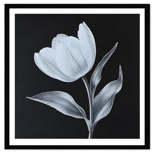 Moonow7 Tulip Flower Wall Art Prints, Black White Poster for Living Room, Bedroom, Kitchen or Bathroom Decoration, Minimalist Floral Artwork, Unframed Size 30x30 cm / 12x12”