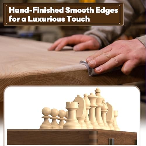 Premium Natural Walnut 15" Magnetic Wooden Folding Chess & Checkers Set- 2 in 1 Board Game with 3" King Staunton Pieces and 2 Extra Queens, Checkers, and Dust-Proof Storage Bag (Red) - Thumbnail 4