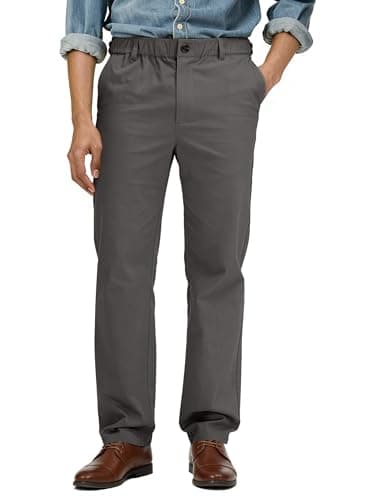 Comdecevis Mens Casual Pants Cotton Stretch Slacks Chinos Elastic Waist Khaki Pants L(36) Charcoal Gray - Image 1