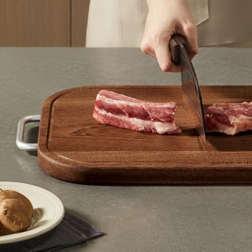Leking Premium Solid Ebony Wood Cutting Board for Kitchen - 14.5"x9.5"x1" Double Sided Butcher Block, Thick Chopping Board with Juice Groove & Non-Slip Feet, Food Grade Serving Board for Meat Veggie - Thumbnail 3