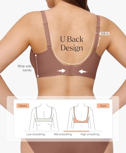 Seamless Bra Push Up Comfortable Bras for Women No Underwire Wireless Bras with Support and Lift Comfy Deep V Bralettes Coffee - Thumbnail 3