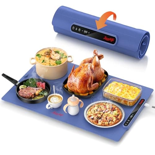 Laudlife Electric Warming Mat for Food, Roll-Up Silicone Heating Pad with 7 Adjustable Tempmaster Levels, Foldable Warming Tray for Countertop,Buffet Party, Kitchen & Home, Child Lock, Dark Bule - Image 1