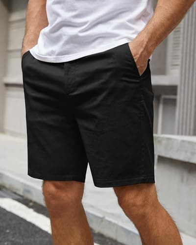 Ntrlv Men's Cotton Stretch Chino Shorts Elastic Waist Drawstring Casual Lightweight Summer Beach Short(XL Black) - Thumbnail 2