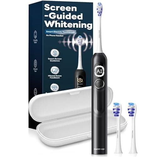 SAKYPRORAL AI Sonic Electric Toothbrush for Adults with Brushing Score & Smart Timer Display, 6-Zone Tracking, Rechargeable Whitening Brush with Soft Heads (Midnight Black) - Image 1