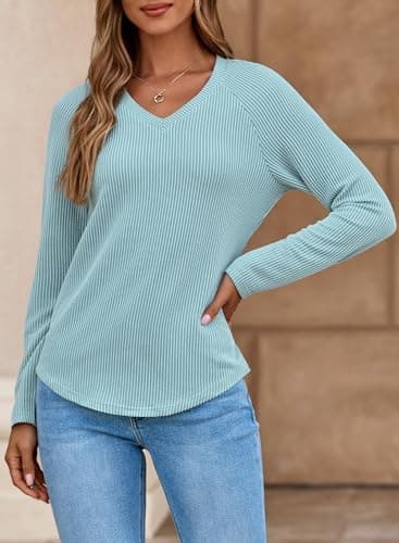 Dokotoo V Neck T Shirts for Women Loose Ribbed Vacation Cruise Outfits for Women 2026 Waffle Knit Women's Blouses School Clothes Plain Tops Womens Resort Wear Womens Tops Dressy Casual Canton X-Large - Thumbnail 3