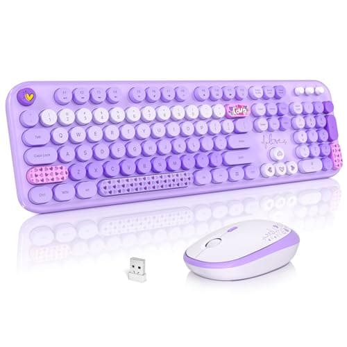 Wireless Keyboard and Mouse, Typewriter Full Size Keyboard with Number Pad and 2 in 1 USB Connected Mouse for Windows 7/8/10, Laptop, Desktop, PC, Computer (Purple Colorful) - Image 1